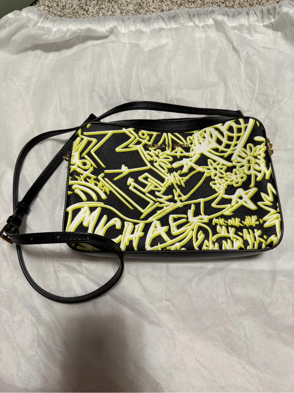 Michael Kors Black & Neon Yellow Graffiti Crossbody